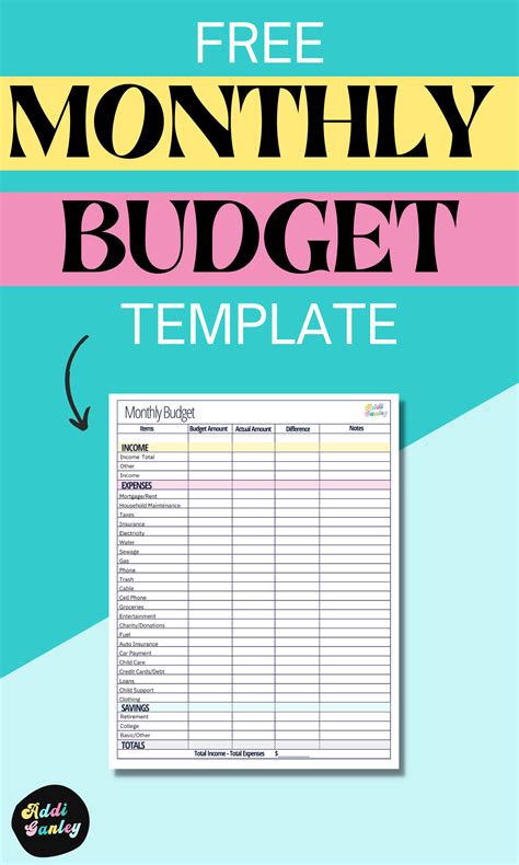 Free Monthly Budget Template Instant Download
