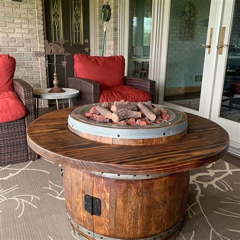 Wine Barrel Gas Fire Pit And Patio Table Etsy Wine Barrel Fire Pit