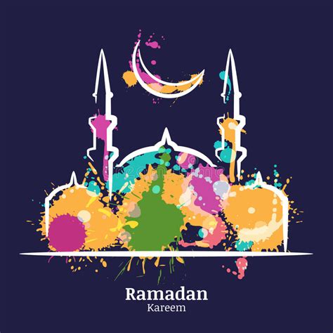 Ramadan Kareem Vector Greeting Card Silhouette Of Purple Mosque Stock