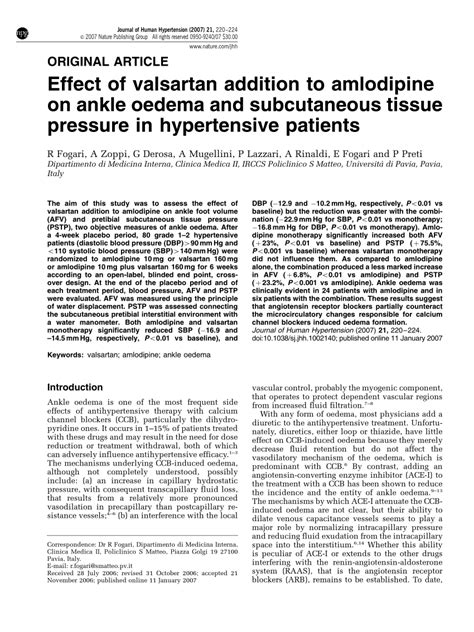 Pdf Effect Of Valsartan Addition To Amlodipine On Ankle Oedema And