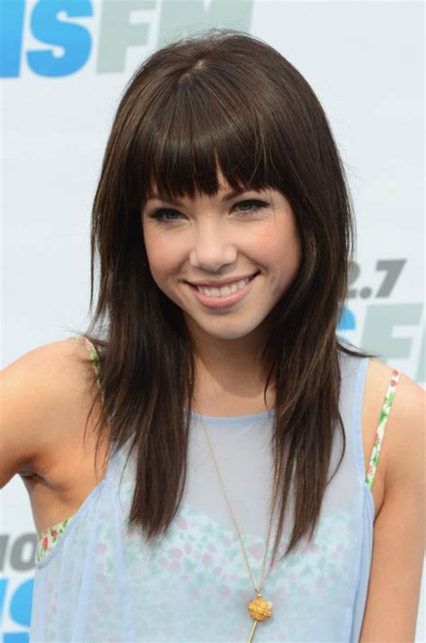 Wear pristine clipped and parted bangs, or go for a more uneven look. Cute Layered Long Hairstyle with Blunt Bangs - Hairstyles ...
