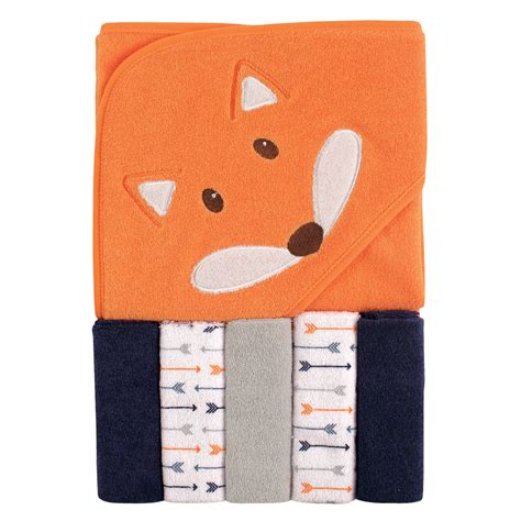 Luvable Friends Hooded Towel With Washcloths 6 Piece Set Boy Fox