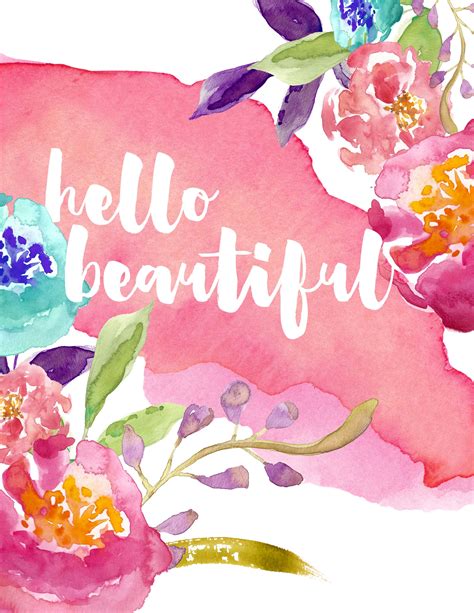 Hello Beautiful Watercolor Bmills Design Floral Watercolor Floral