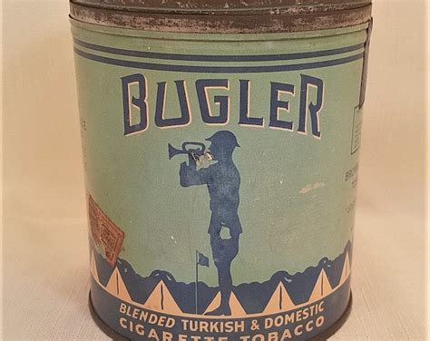 Vintage Bugler Cigarette Tobacco Can Tin Blue And White Etsy