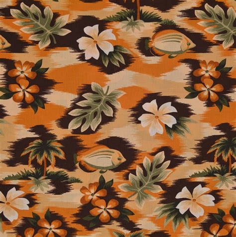 Vintage Hawaii Fabric By The Yard Tropical Fish Plumeria