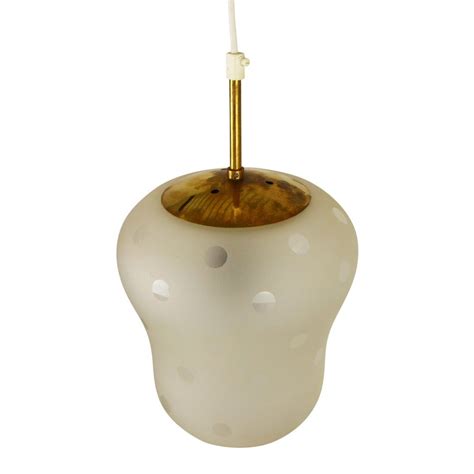 Brass And Etched Glass Pendant Light 1960s 1104