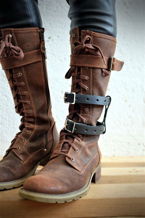 Unisex Real Leather Double Strap Boot Garter Black Steampunk Burning Man Apocalypse