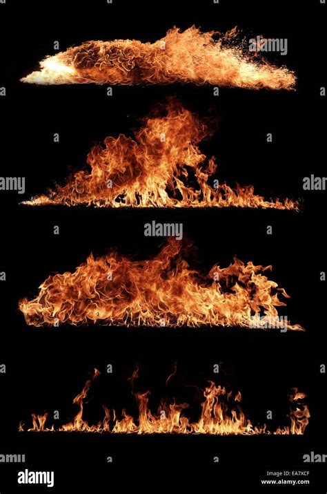 High Resolution Fire Collection Isolated Ob Black Background Stock