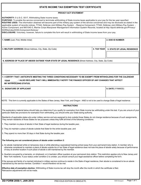 Dd Form 2058 1 Download Fillable Pdf Or Fill Online State Income Tax