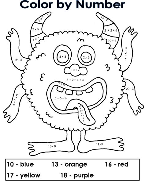 Addition Color By Number Math Worksheets Sketch Coloring Page