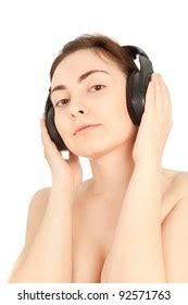 Beautiful Nude Woman Headphones Isolated On Stock Photo 92571763