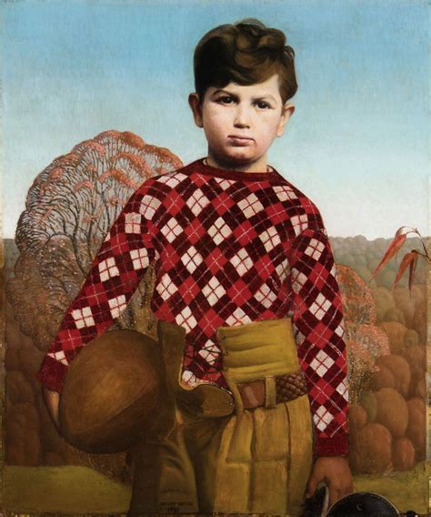 Grant Wood Plaid Sweater Oil On Composition Board