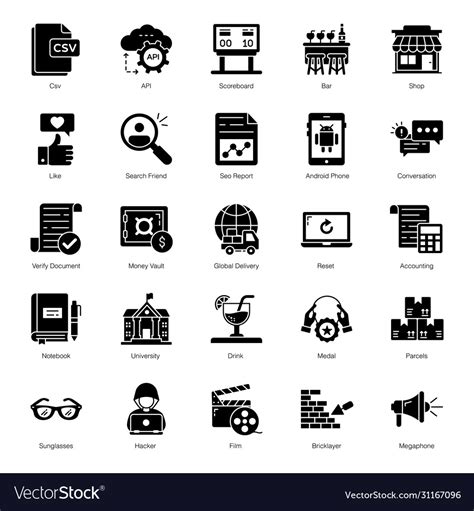 Pack Data Glyph Icons Royalty Free Vector Image