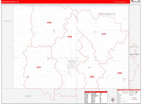 Brookings County Sd Zip Code Wall Map Red Line Style By Marketmaps Mapsales