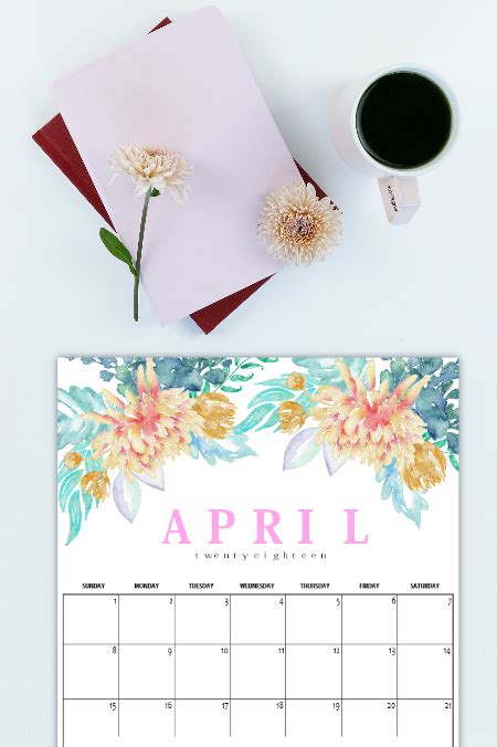 Free Printable April 2018 Calendar 4 New Designs Home Printables