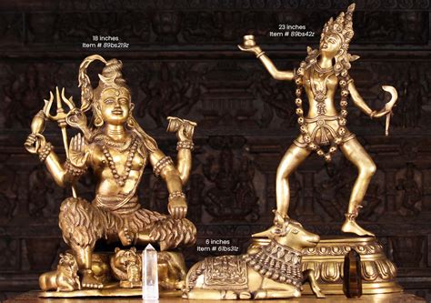 Brass Shiva Statue With Nandi Lingam Tiger And Ganga Holding Conch