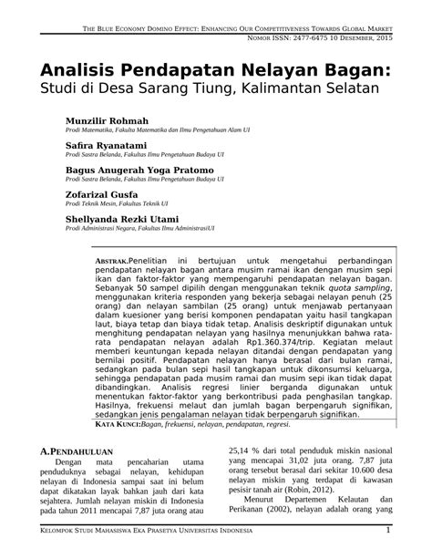 PDF Analisis Pendapatan Nelayan Bagan Studi Di Desa Sarang Tiung