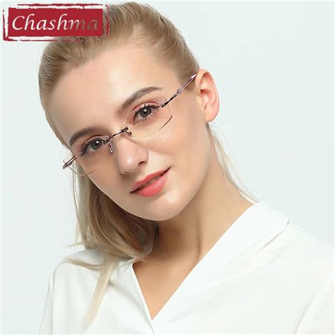 chashma brand titanium fashion lady eye glasses diamonds rimless spectacle frames women tint