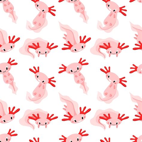 Patrón de vector con lindo axolotl rosa anfibio animal marino patrón de estilo de dibujos