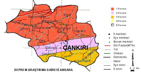 Deprem bölgeleri fay hatlarına göre oluşmaktadır. Deprem: Çankırı Deprem Bölgeleri Haritası