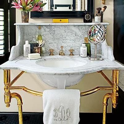 Choose from our large selection of bathroom sinks to find the perfect fit for your home. White bathrooms with brass fixture