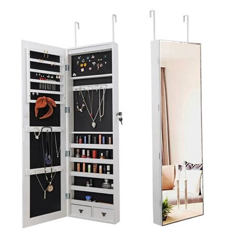 Jaxpety Mirrored Jewelry Armoire Hanging Wall Door Mounted Lockable