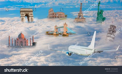 Famous Monuments World Airplane Blue Sky Stock Photo 1549306895