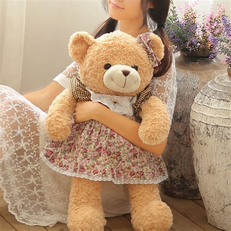 Teddy Outfits Retro One Size Floral Long Dress For Plush Stuffed Toy