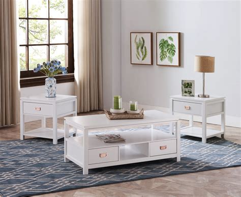 Adelaide 3 Piece Storage Coffee Table Set White Wood Contemporary