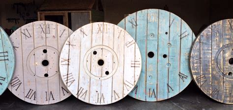 For Sale Large Wall Clocks Created Using Recycled Wooden Spools