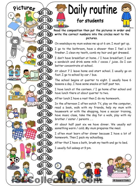 Daily Routines For Students Elementary With Key Worksheets Samples