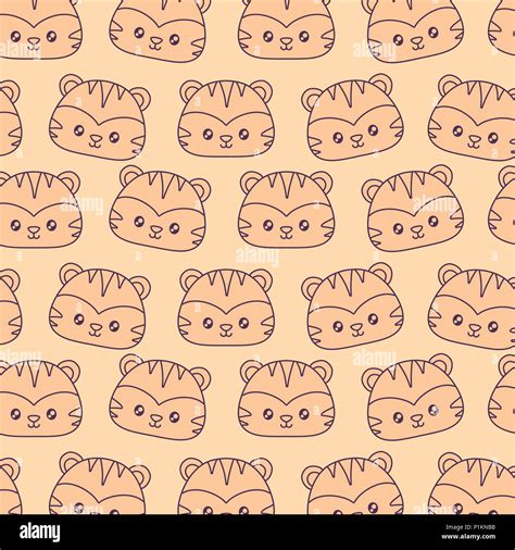 Cute Tigers Kawaii Characters Pattern Vector Illustration Design Stock