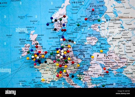 Map Of Europe And Russia With Pins Stock Photo Alamy