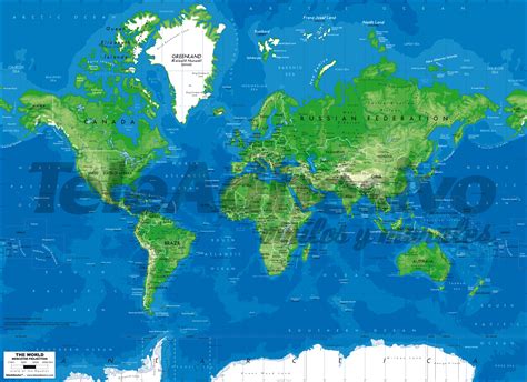 Wall Mural World Map Blue And Green