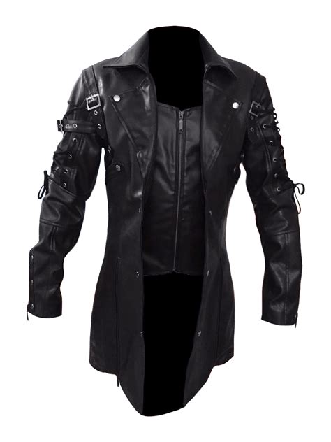Steampunk Mens Gothic Leather Halloween Trench Coat