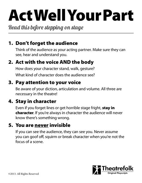 acting tips poster click to download a printable version free printable musical scripts