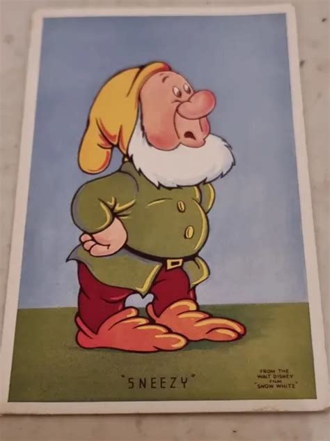 Postcard Walt Disneys Snow White And Seven Dwarfs Sneezy Vintage