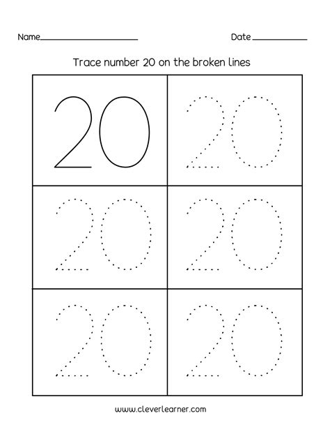 Number 20 Writing Counting And Identification Printable Worksheets For