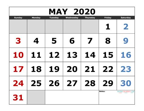 May 2020 Free Printable Calendar