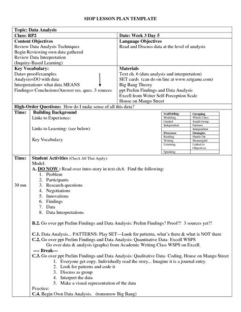 Siop Lesson Plan Examples First Grade My Llenaviveca