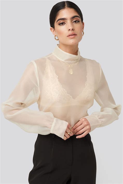 high neck organza blouse