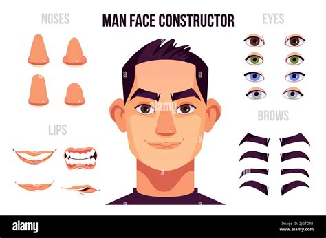 Man Face Constructor Elements With Noses Eyes Brows Lips And Male