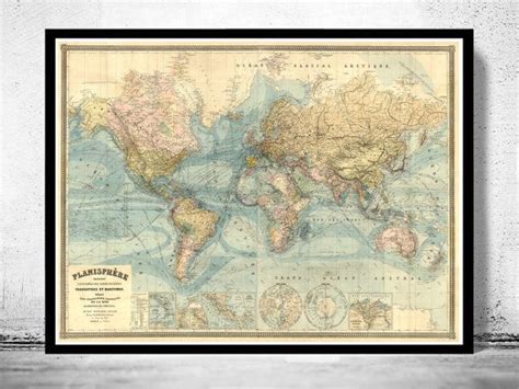 Vintage World Map Atlas 1904 French Edition Fine By Oldcityprints World