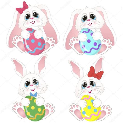 Cute Cartoon Easter Bunnies Easter Bunny Set Easter Bunnies With