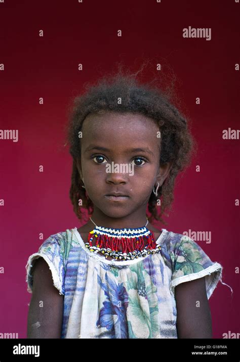 Portrait Of An Afar Tribe Girl With A Beaded Necklace Afar Region
