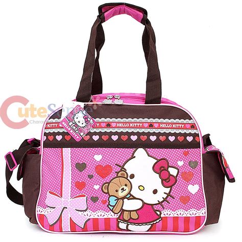 Pink And Brown Hello Kitty Teddy Bear Hug Duffle Bag Hello Kitty Travel Bag