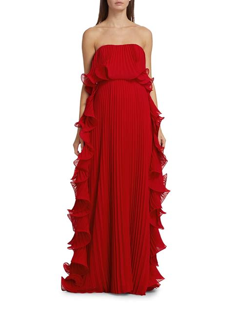 Shop Badgley Mischka Strapless Pleated Ruffle Gown Saks Fifth Avenue