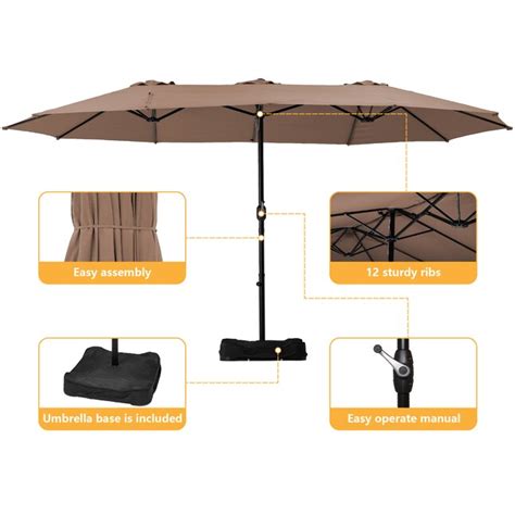 Clihome 15ft Outdoor Patio Double Sided Market Umbrella With Base In