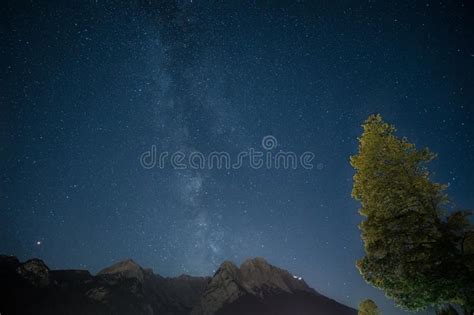 Milky Way Over Mountain With Tree Stock Image Image Of Light Peak