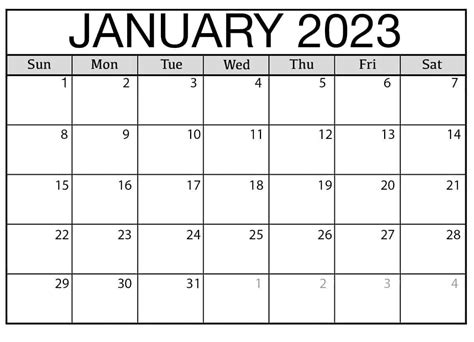 Printable January 2023 Calendar Download